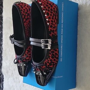 John Fluevog Voggettes Pina Red and Black Pony Hair